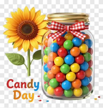 Colorful Candy Jar With Sunflower And Candy Day Text PNG