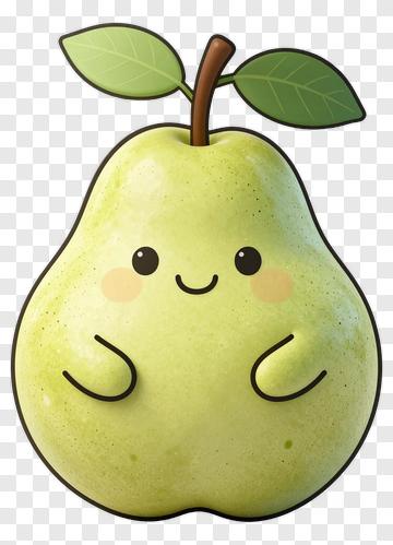Cute Cartoon Pear With Leaf PNG