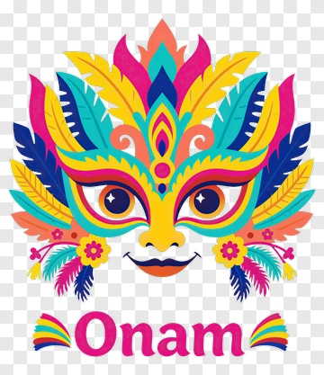Colorful Onam Mask With Feathers PNG