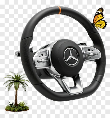 Car Steering Wheel With Butterfly And Palm Tree PNG