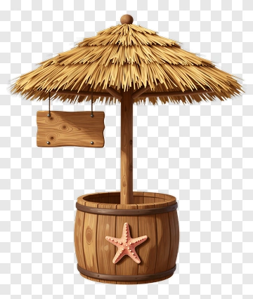 Wooden Well With Thatched Roof And Starfish PNG