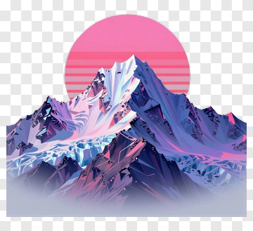 Colorful Mountain Landscape With Pink Sun PNG