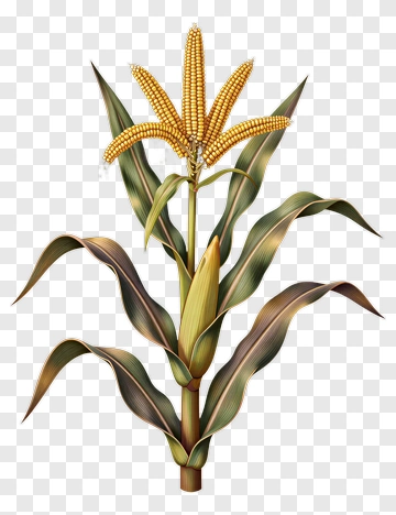 Corn Plant With Ears And Leaves PNG