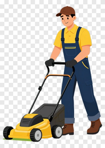 Gardener Using A Lawn Mower PNG