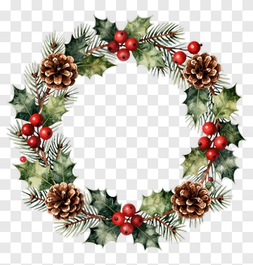 Christmas Wreath With Pine Cones And Berries PNG