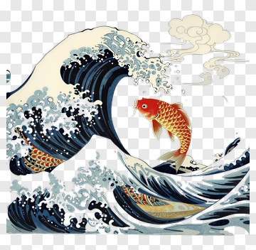 Koi Fish Swimming In Waves PNG