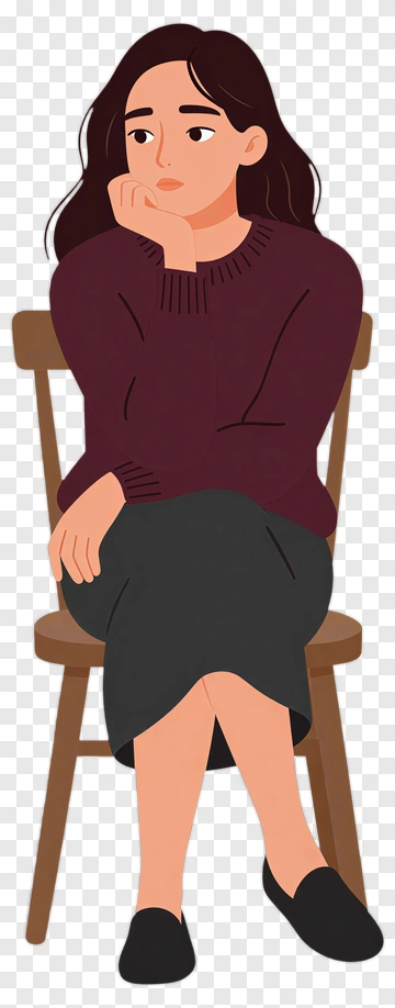 Thoughtful Woman Sitting On A Chair PNG