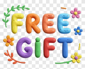 Colorful Free Gift Text With Flowers PNG