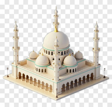 3D Mosque With Multiple Domes And Minarets PNG