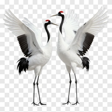 Pair Of Cranes With Outstretched Wings PNG