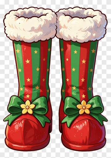 Christmas Boots With Green And Red Stripes PNG