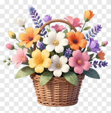 Colorful Flower Basket PNG