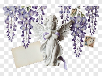 Angel Figurine Surrounded By Purple Wisteria PNG
