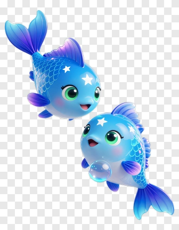 Cartoon Blue Fish With Stars PNG