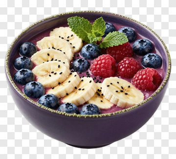 Fruit Bowl With Bananas, Blueberries, And Raspberries PNG