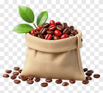 Coffee Bag Filled With Beans And Leaves PNG