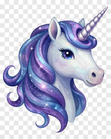 Cartoon Unicorn With Colorful Mane PNG