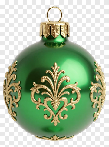 Green Christmas Ornament With Gold Design PNG
