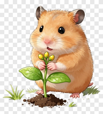 Cute Hamster Holding A Young Plant PNG