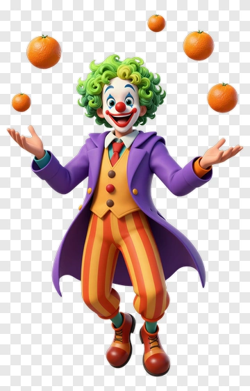 Cartoon Clown Juggling Oranges PNG