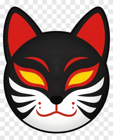 Cartoon Cat Mask With Red And Black Features PNG