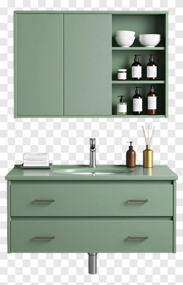 Modern Green Bathroom Vanity With Storage PNG