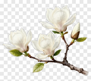 White Magnolia Flower Branch PNG
