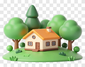 3D House Surrounded By Trees PNG