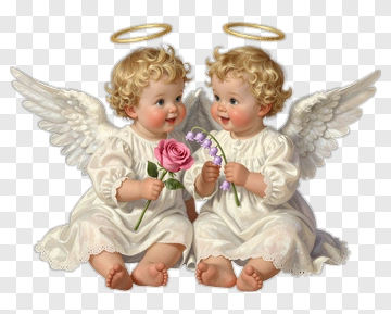 Angelic Children Holding Flowers PNG