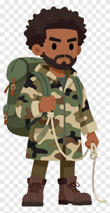 Cartoon Hiker With Backpack And Rope PNG
