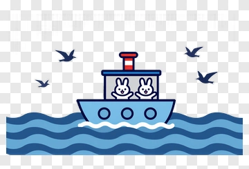 Cartoon Boat With Bunnies On Water PNG