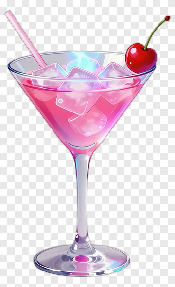 Colorful Cocktail With Cherry And Ice Cubes PNG