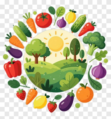 Colorful Vegetable And Fruit Circle With Landscape PNG