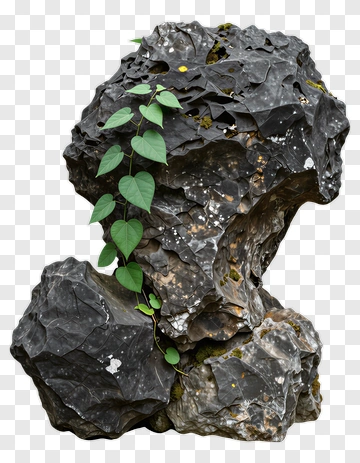Rock With Green Leaves PNG