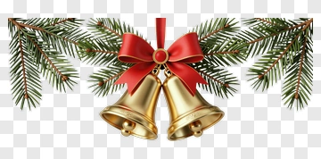 Christmas Bells With Pine Branches And Red Ribbon PNG