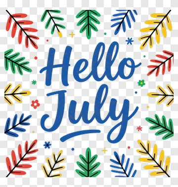 Hello July With Colorful Leaves PNG