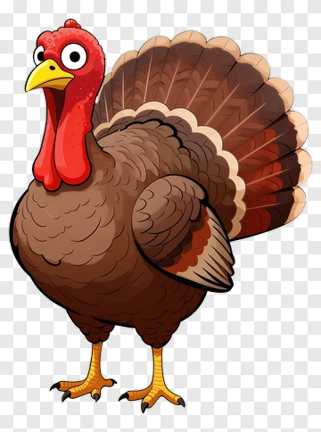 Cartoon Turkey With Colorful Feathers PNG