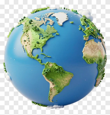 3D Earth Globe With Greenery And Clouds PNG