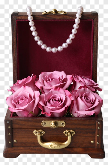 Jewelry Box With Pink Roses And Pearls PNG