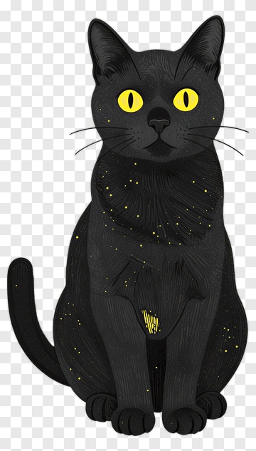 Cartoon Black Cat With Yellow Eyes PNG