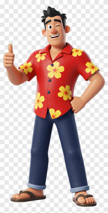 Cartoon Man In Floral Shirt Giving A Thumbs Up PNG