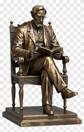 Bronze Statue Of A Man Reading In A Chair PNG