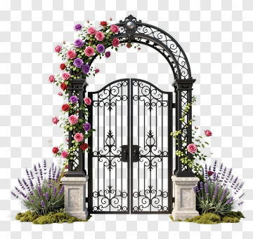 Decorative Garden Gate With Flowers PNG