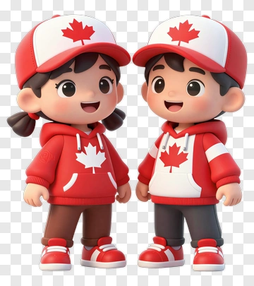 Cartoon Children Wearing Canadian Hoodies PNG