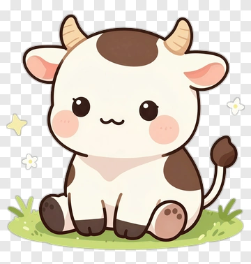 Cute Cartoon Cow Sitting On Grass PNG
