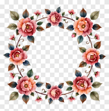 Floral Wreath With Pink And Peach Roses PNG
