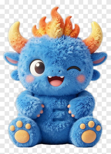 Cartoon Blue Monster Plush Toy PNG