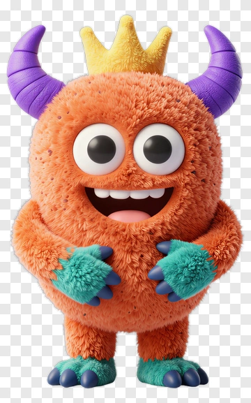 Cartoon Monster With Crown And Colorful Features PNG