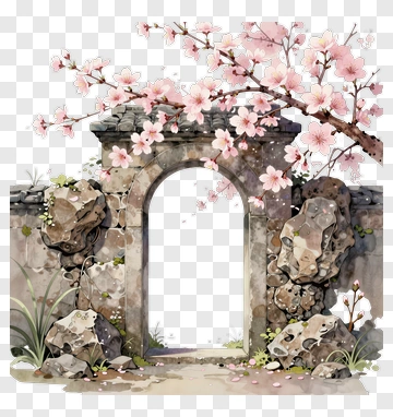 Cherry Blossom Archway With Rocks PNG