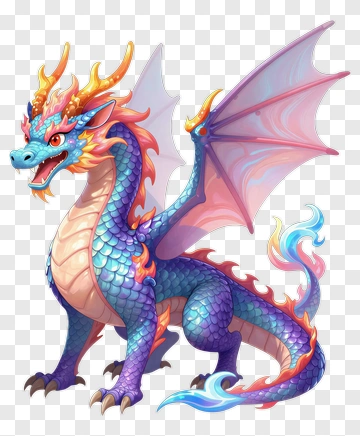 Colorful Dragon With Wings PNG